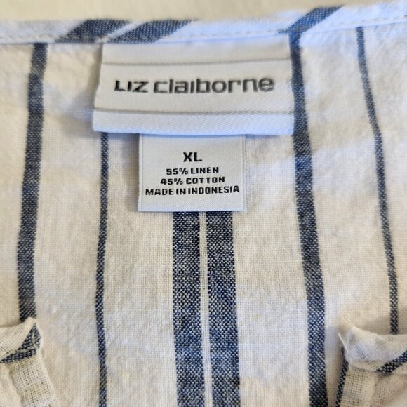 Liz Claiborne Women's Size XL Linen Blend Striped Button Split Sleeves Tunic Top - Picture 13 of 14